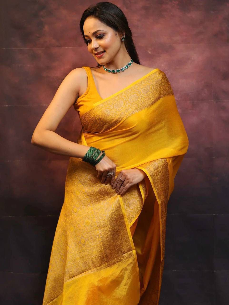 Ailurophile Yellow Soft Silk Saree With Demesne Blouse Piece