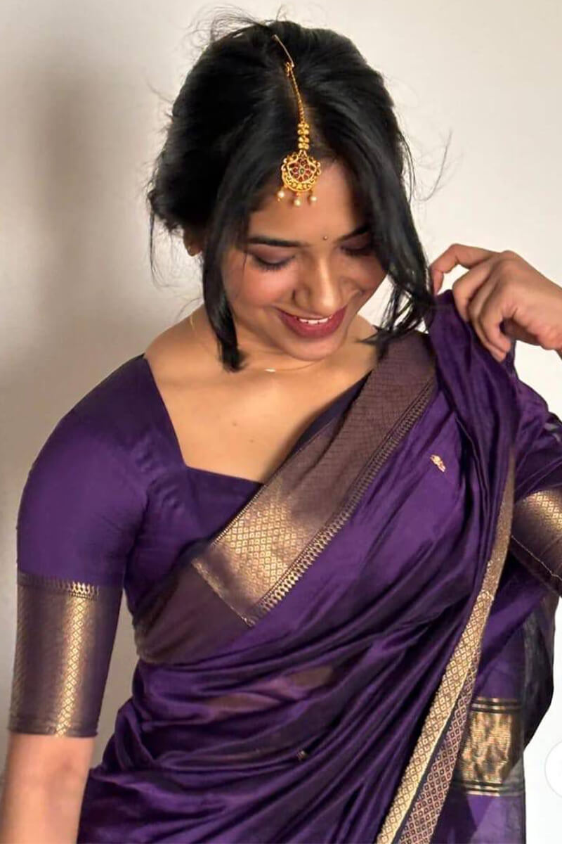 Fantabulous Purple Cotton Silk Saree With Pleasurable Blouse Piece