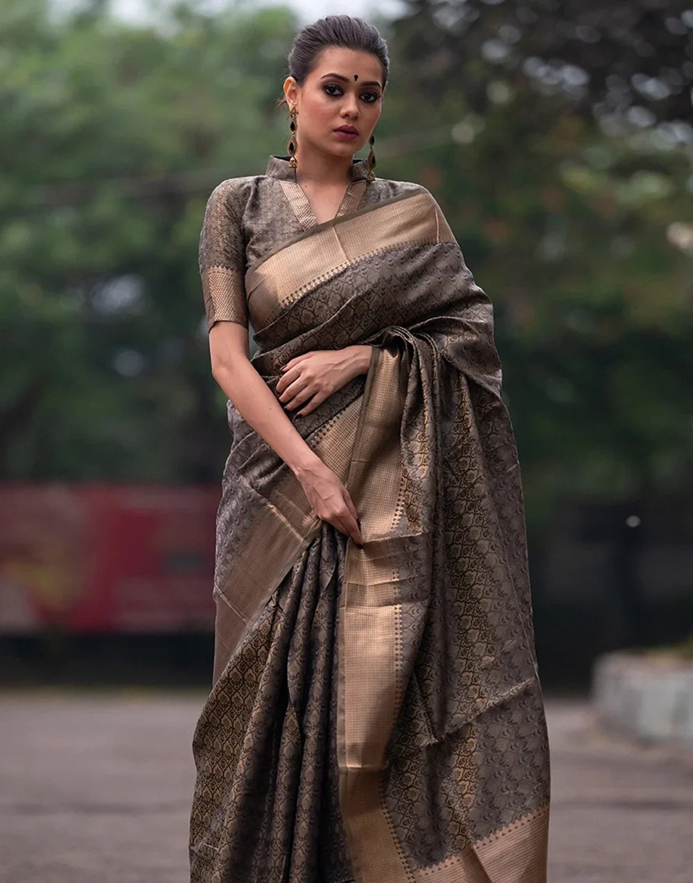 Beautiful Brown Colour Soft Banarasi Silk Saree With Zari Border