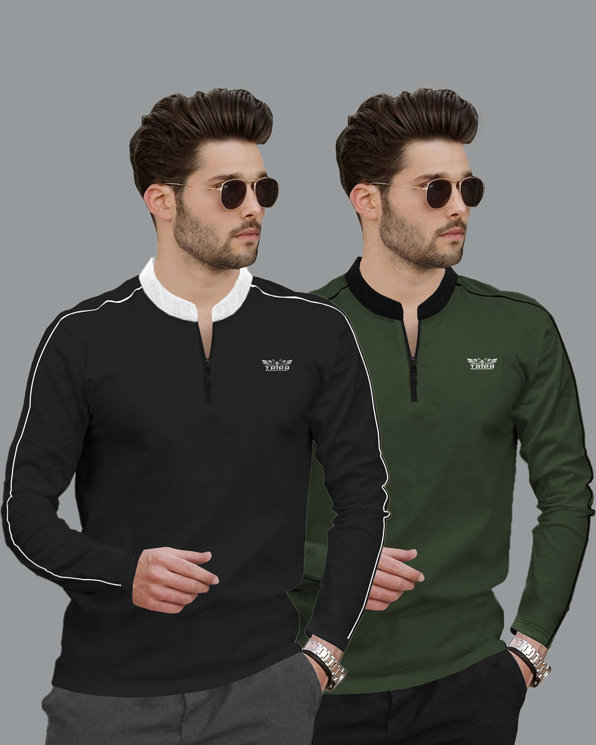 (Pack Of 2) Full Sleeve Mens High & Henley Neck T-shirts / 6 Variants Combo