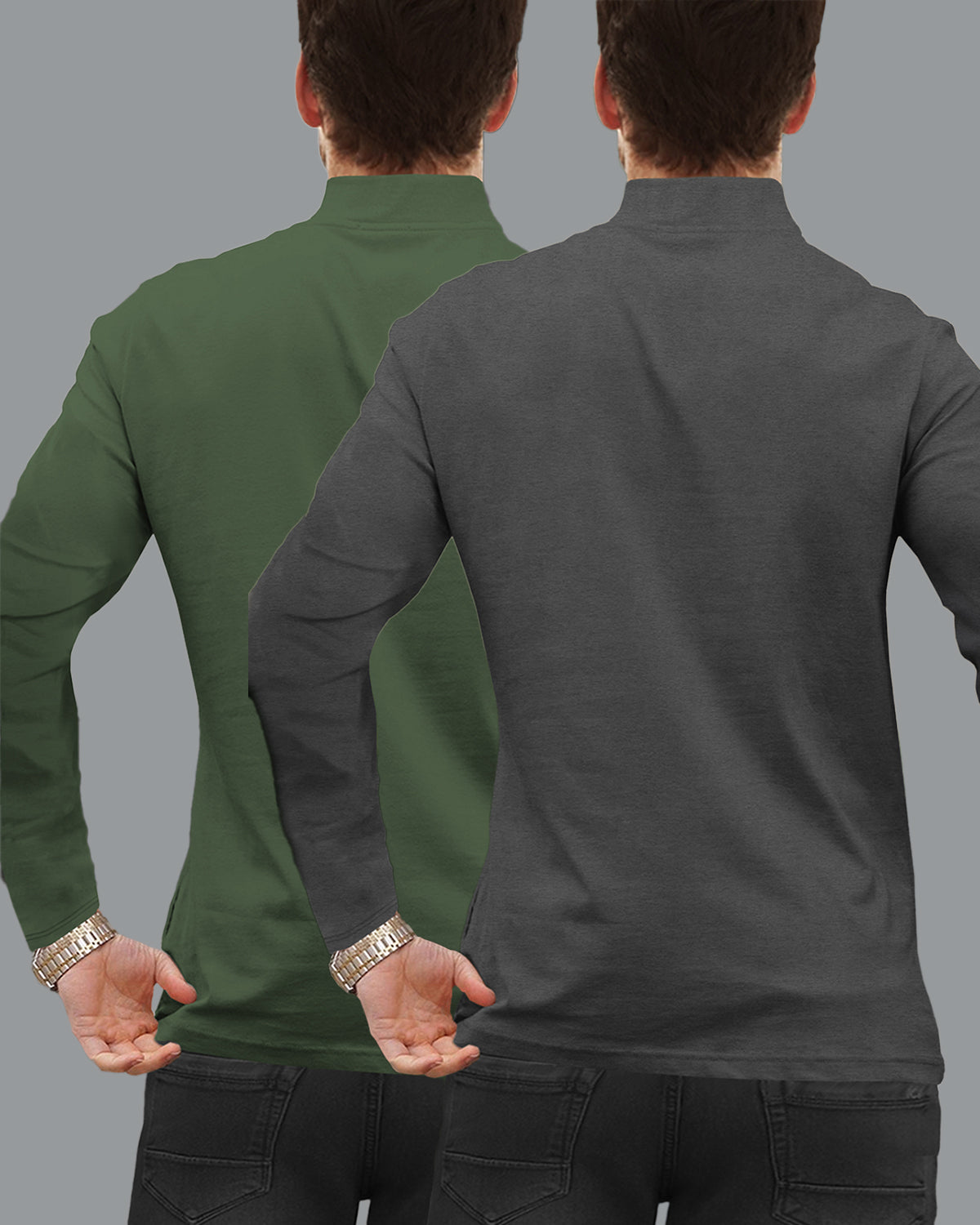 (Pack Of 2) Full Sleeve Mens High & Henley Neck T-shirts / 6 Variants Combo