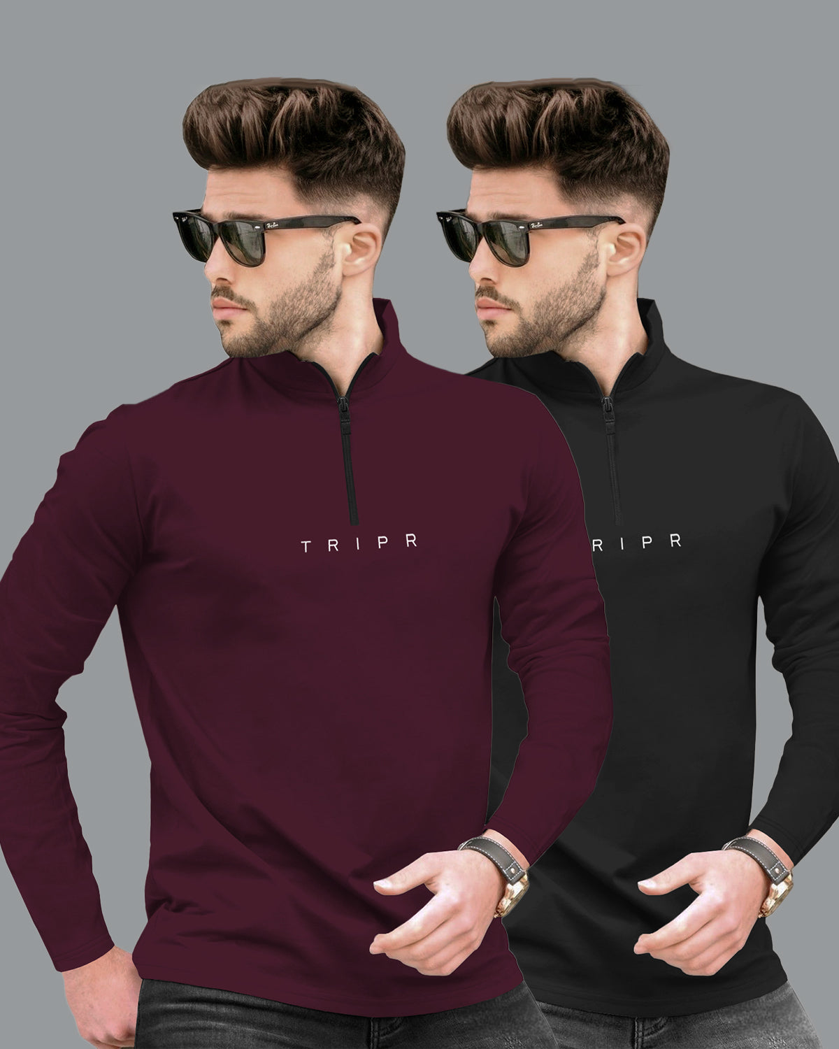 (Pack Of 2) Full Sleeve Mens High & Henley Neck T-shirts / 6 Variants Combo