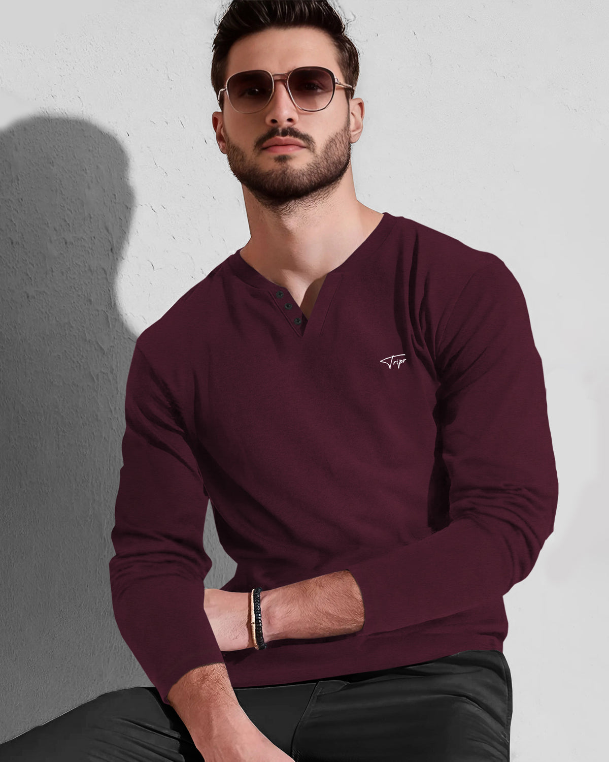 (5 Colors) Men Full Sleeve V-Neck T-Shirts