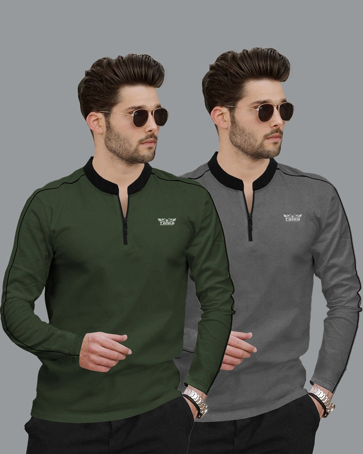 (Pack Of 2) Full Sleeve Mens High & Henley Neck T-shirts / 6 Variants Combo