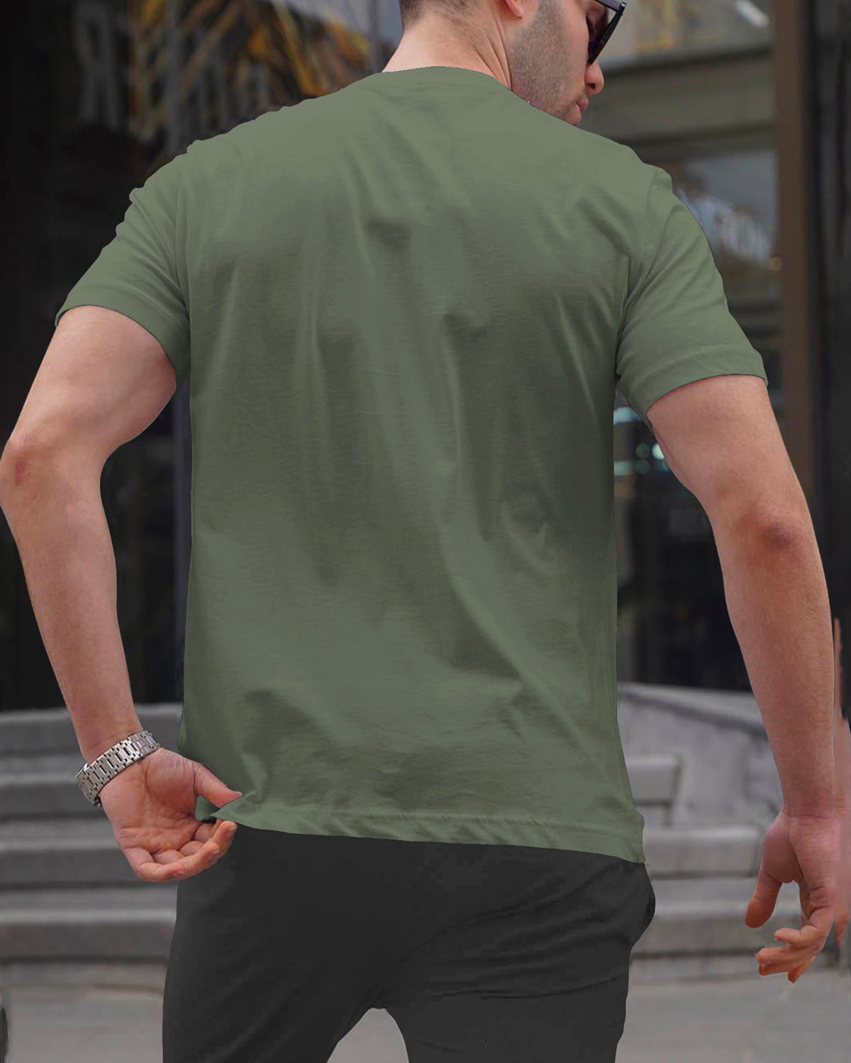 Olive Green Black Printed T-Shirt