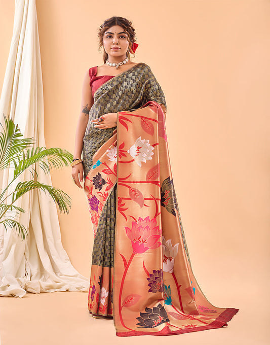 Black Paithani Silk Saree With Weaving Work