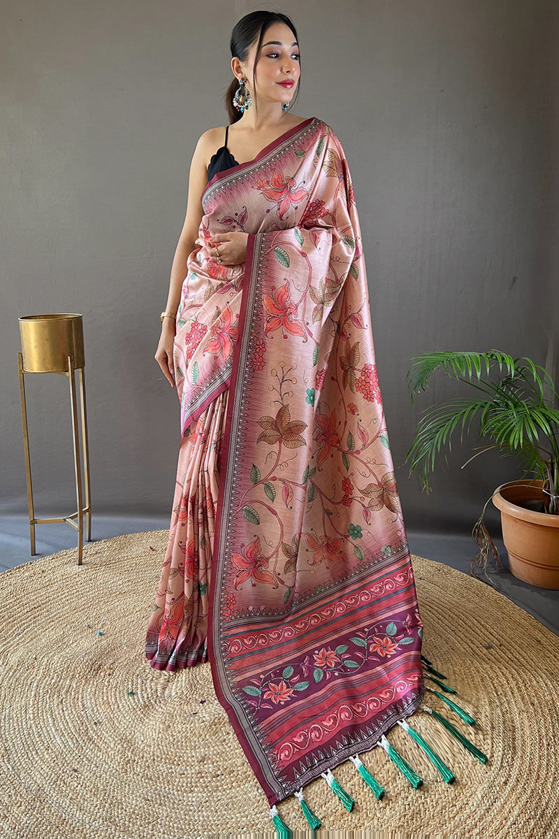 Gratifying Pink Digital Printed Soft Silk Saree With Scrumptious Blouse Piece