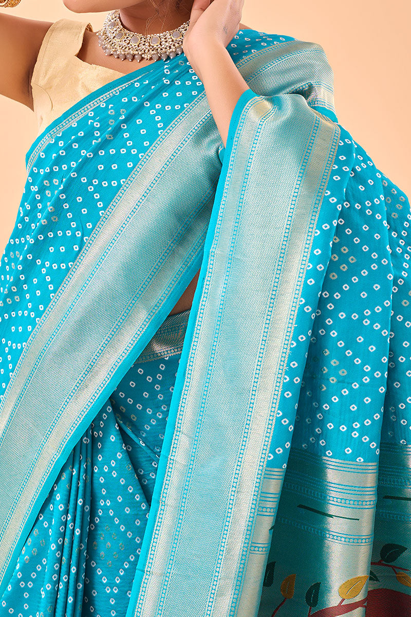 Exquisite Firozi Paithani Silk Saree With Precious Blouse Piece