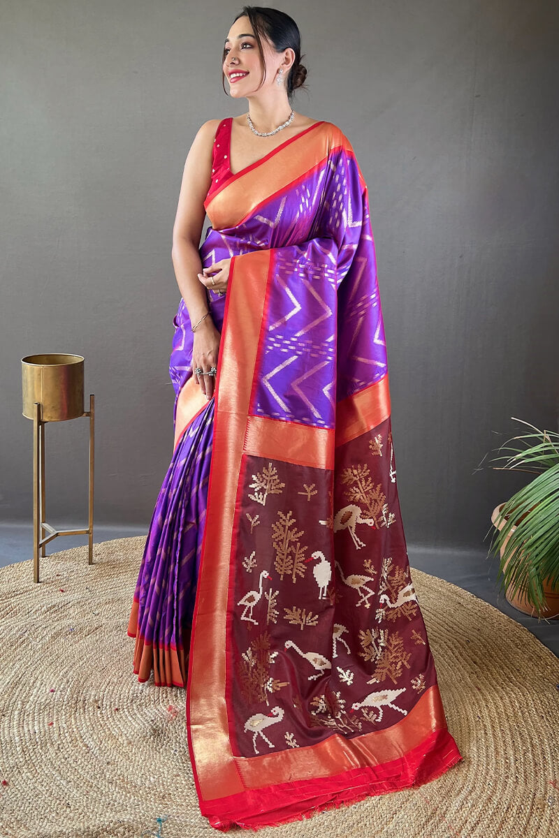 Brood Purple Soft Banarasi Silk Saree With Nebula Blouse Piece