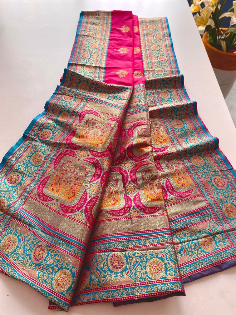 Mesmeric Dark Pink Soft Banarasi Silk Saree With Twirling Blouse Piece