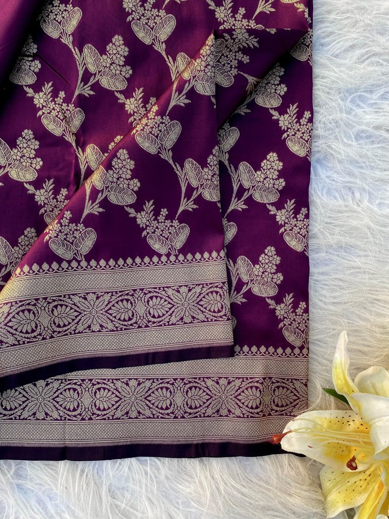 Charming Purple Soft Banarasi Silk Saree With Intricate Blouse Piece