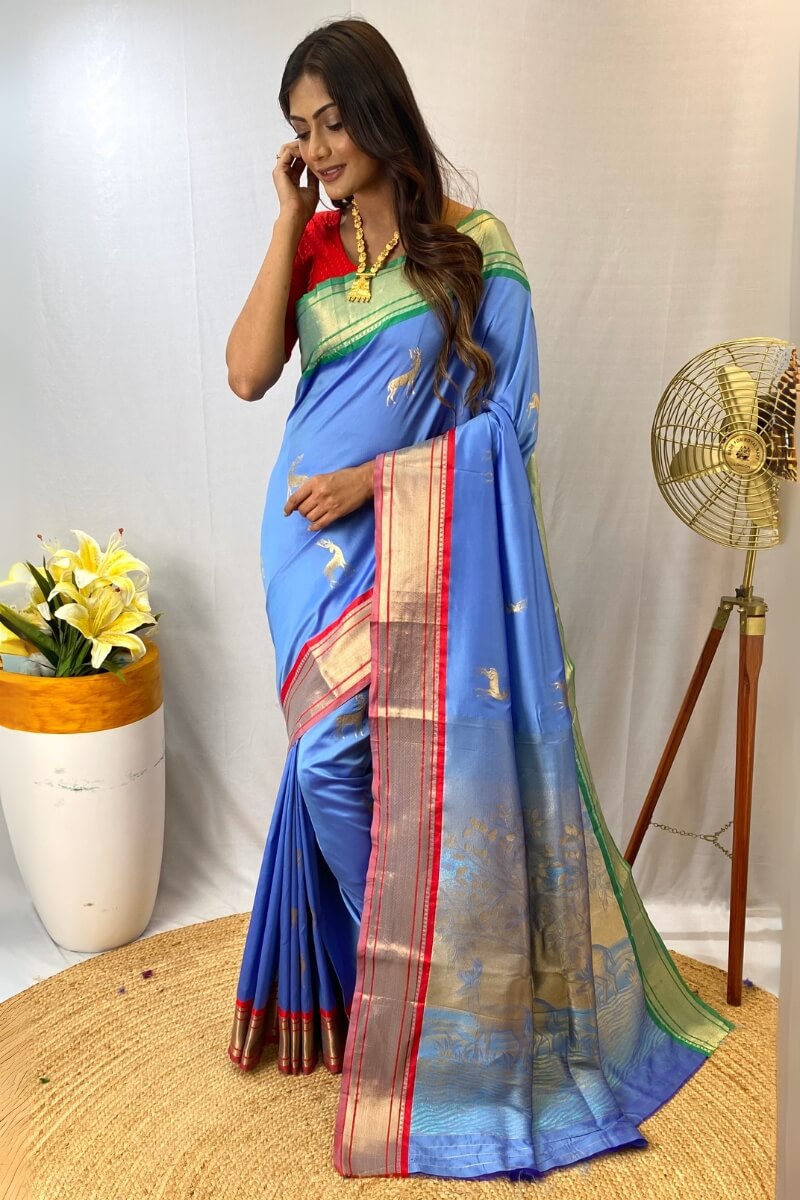 Blissful Firozi Soft Banarasi Silk Saree With Adoring Blouse Piece