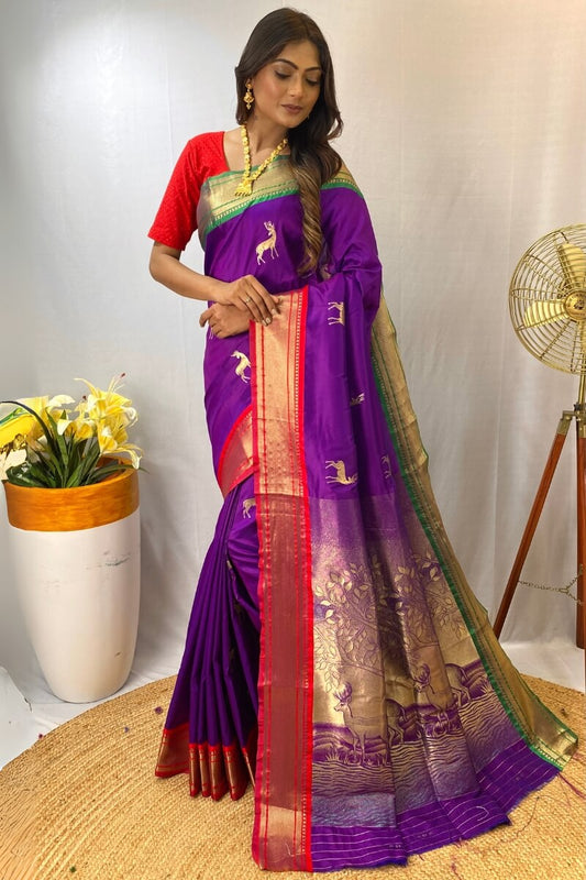 Charismatic Purple Soft Banarasi Silk Saree With Unequalled Blouse Piece