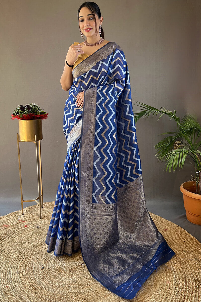 Fairytale Blue Cotton Silk Saree With Flamboyant Blouse Piece