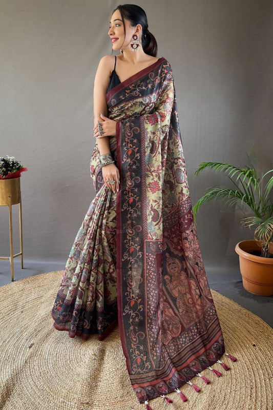 Exceptional Pista Digital Printed Cotton Silk Saree With Arresting Blouse Piece