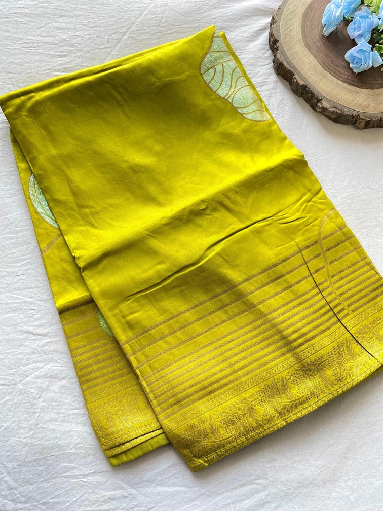 Captivating Mustard Soft Banarasi Silk Saree With Blissful Blouse Piece