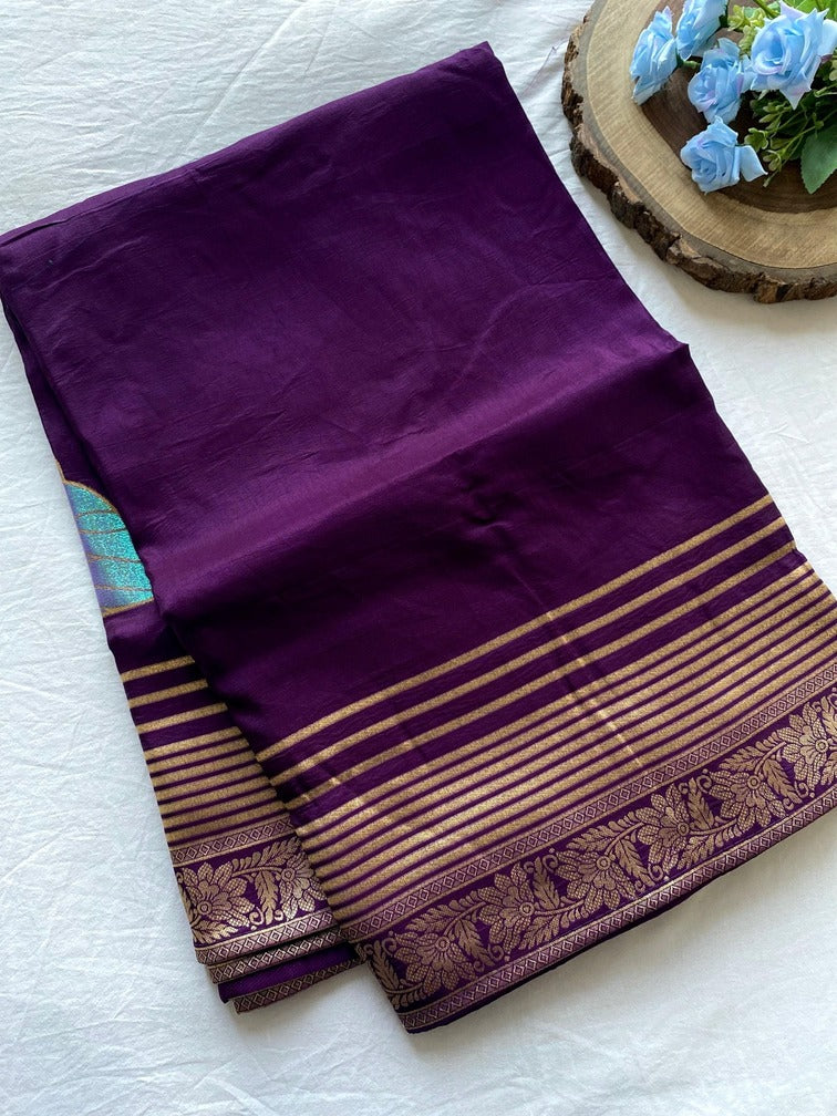 Delightful Purple Soft Banarasi Silk Saree With Classic Blouse Piece