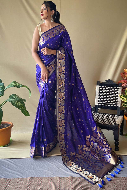 Exuberant Royal Blue Soft Banarasi Silk Saree With Tremendous Blouse Piece