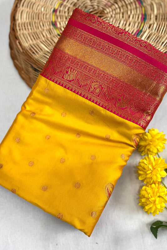 Designer Yellow Soft Banarasi Silk Saree With Adorning Blouse Piece