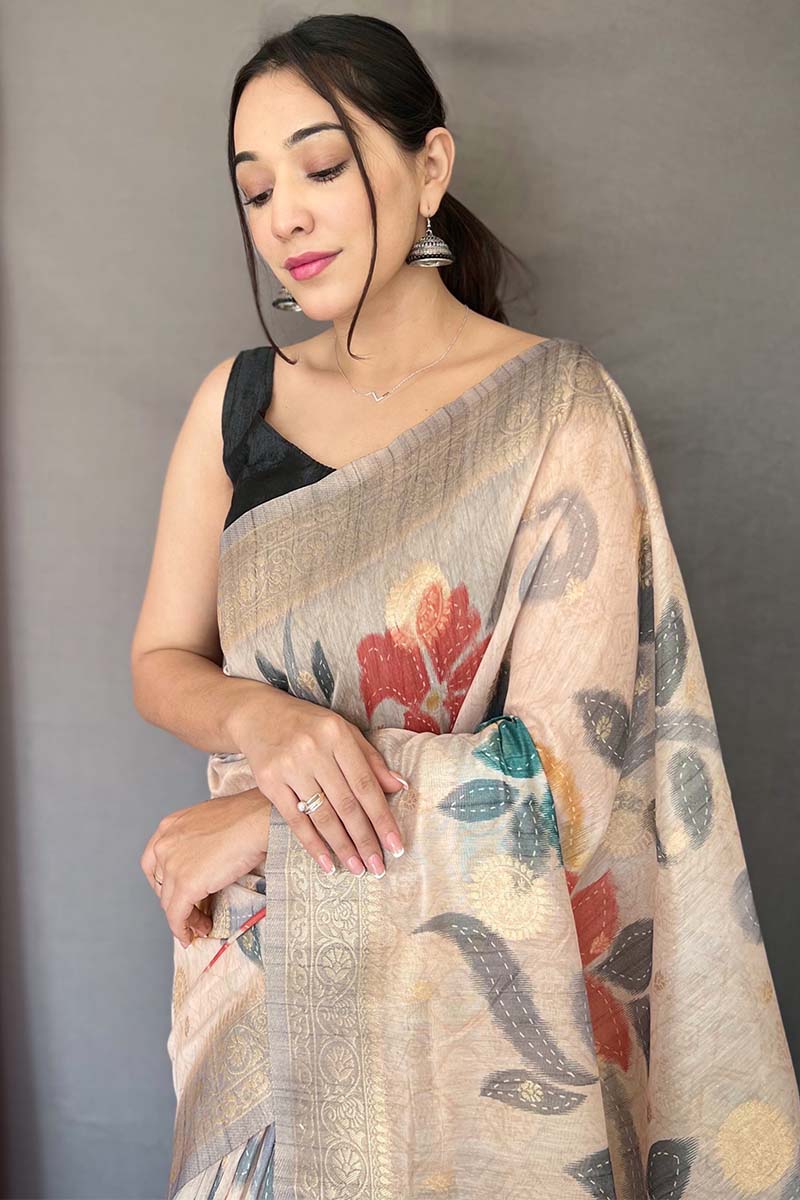 Magnetic Grey Soft Banarasi Silk Saree With Scintilla Blouse Piece