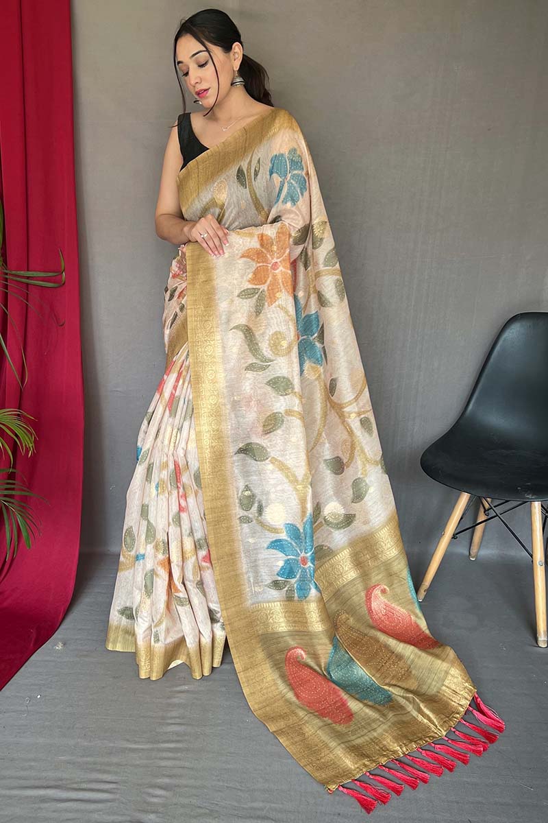 Imbrication Mustard Soft Banarasi Silk Saree With Eloquence Blouse Piece