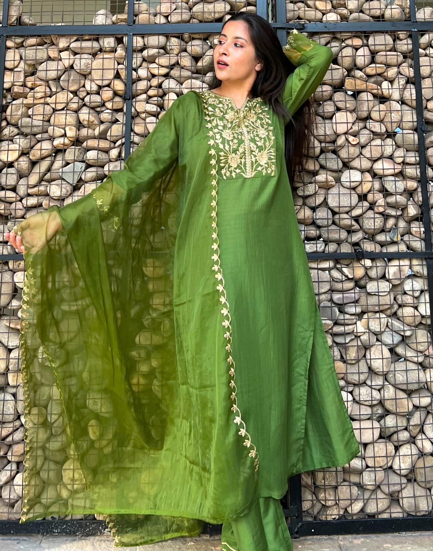 Green Kurti With Pant And Dupatta