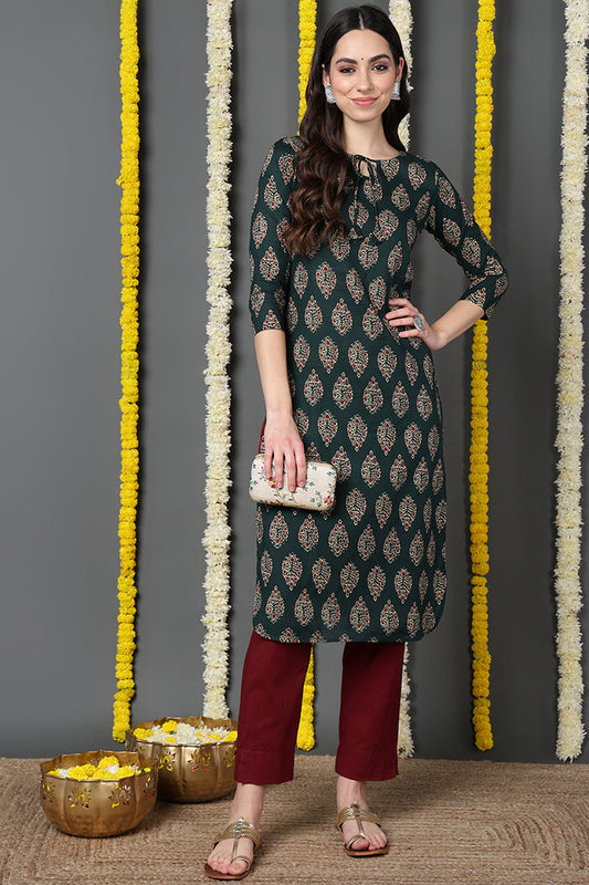 Green Color Function Wear Cotton Fabric Fancy Kurti VCK1188