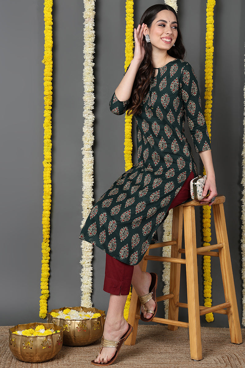 Green Color Function Wear Cotton Fabric Fancy Kurti VCK1188