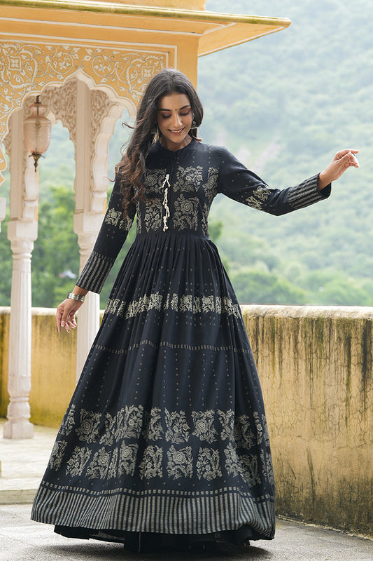 Black Cotton Anarkali Kurti VCK1536