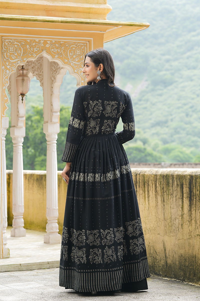 Black Cotton Anarkali Kurti VCK1536