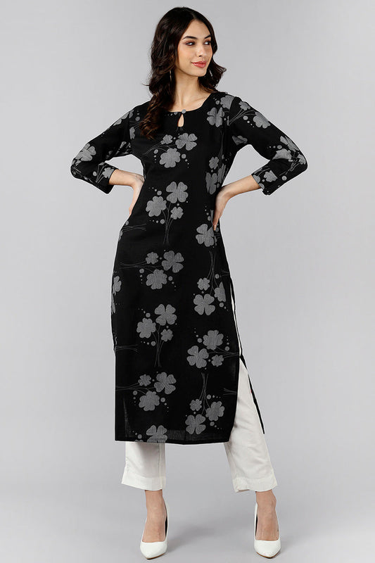 Black Cotton Straight Kurta VCK8538