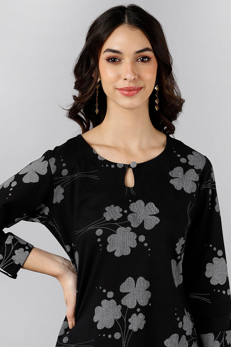 Black Cotton Straight Kurta VCK8538