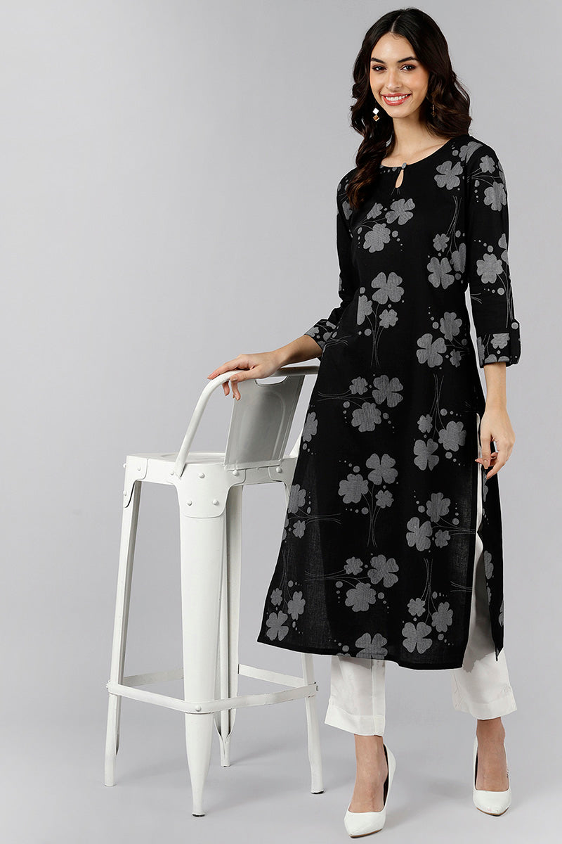 Black Cotton Straight Kurta VCK8538