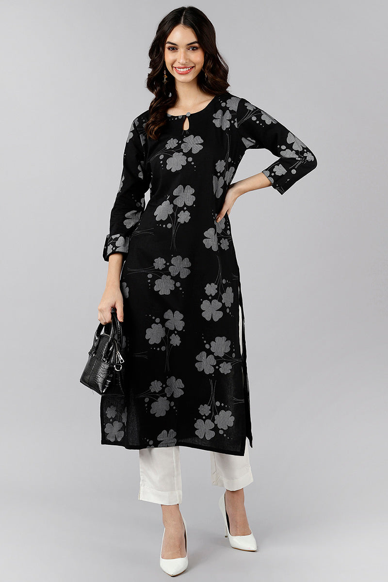 Black Cotton Straight Kurta VCK8538