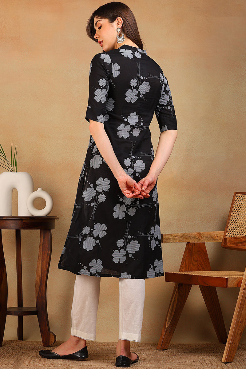 Black Cotton A-Line Kurta VCK8592