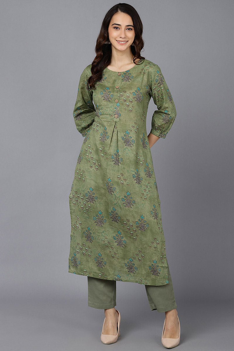 Green Cotton Straight Kurta VCK8669