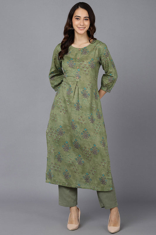 Green Cotton Straight Kurta VCK8669