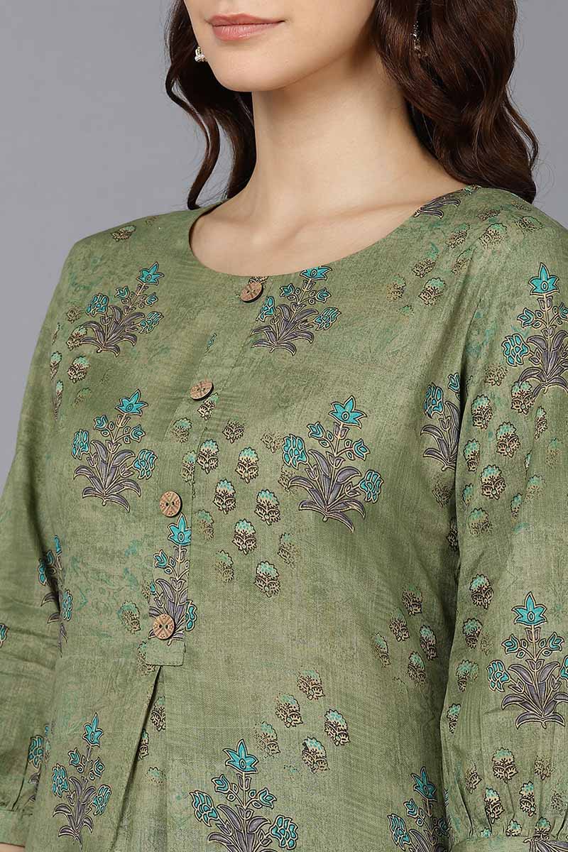 Green Cotton Straight Kurta VCK8669