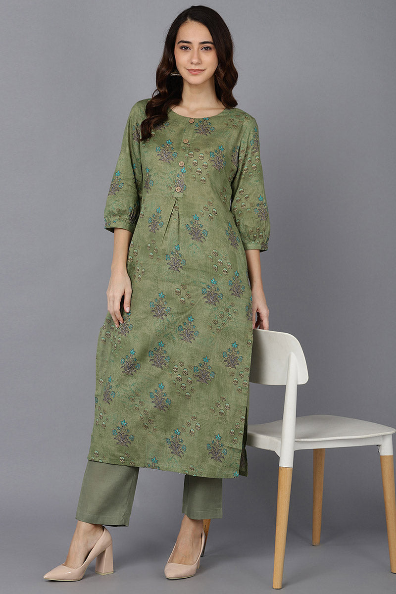 Green Cotton Straight Kurta VCK8669