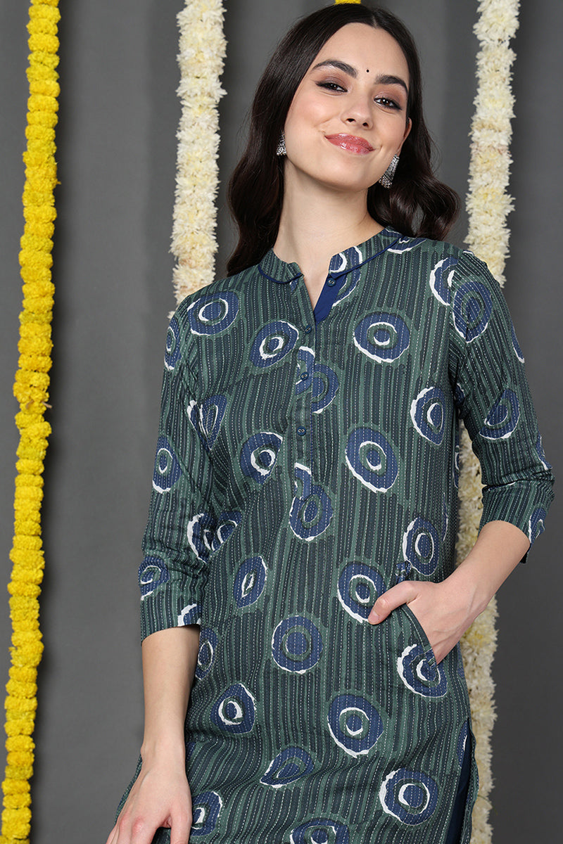 Green Cotton Straight Kurta VCK8694