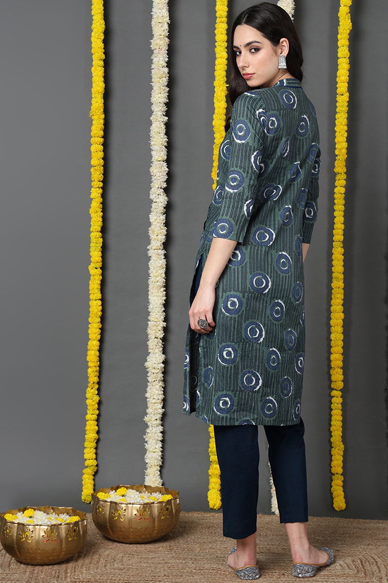 Green Cotton Straight Kurta VCK8694