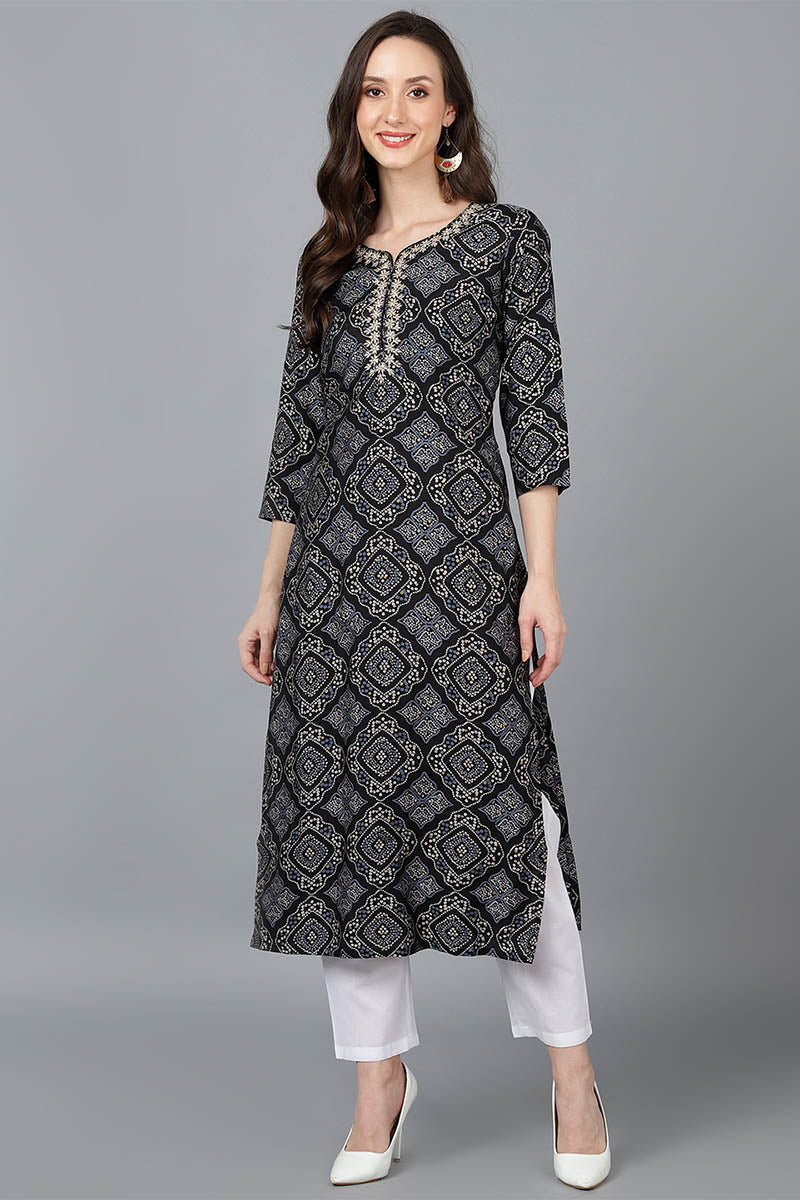 Black Cotton Blend Straight Kurta VCK8766