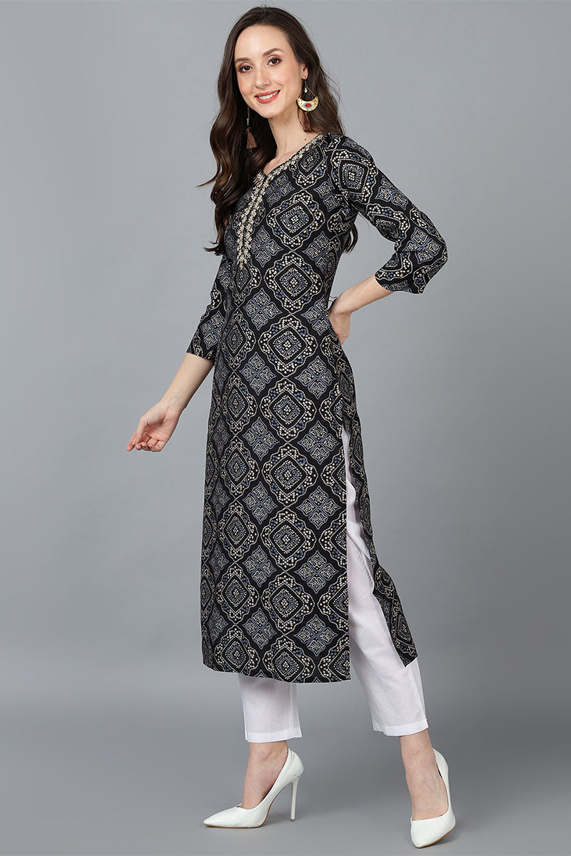 Black Cotton Blend Straight Kurta VCK8766