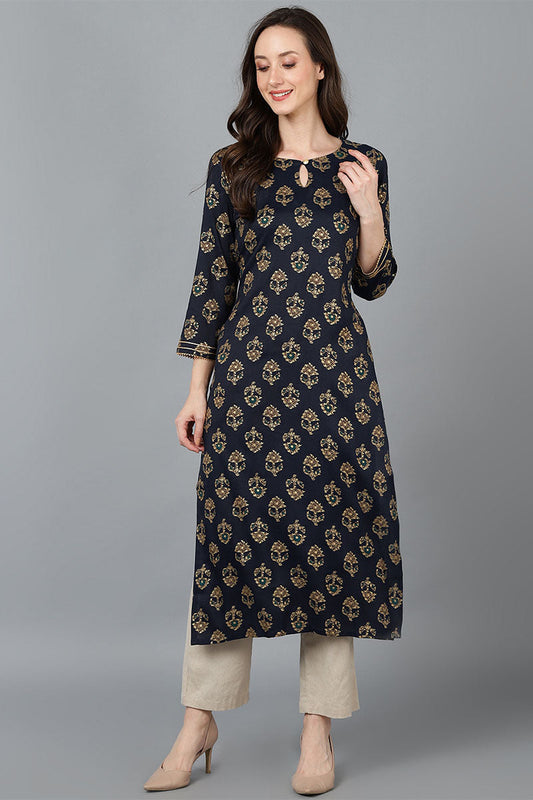 Black Cotton Blend Straight Kurta VCK8770