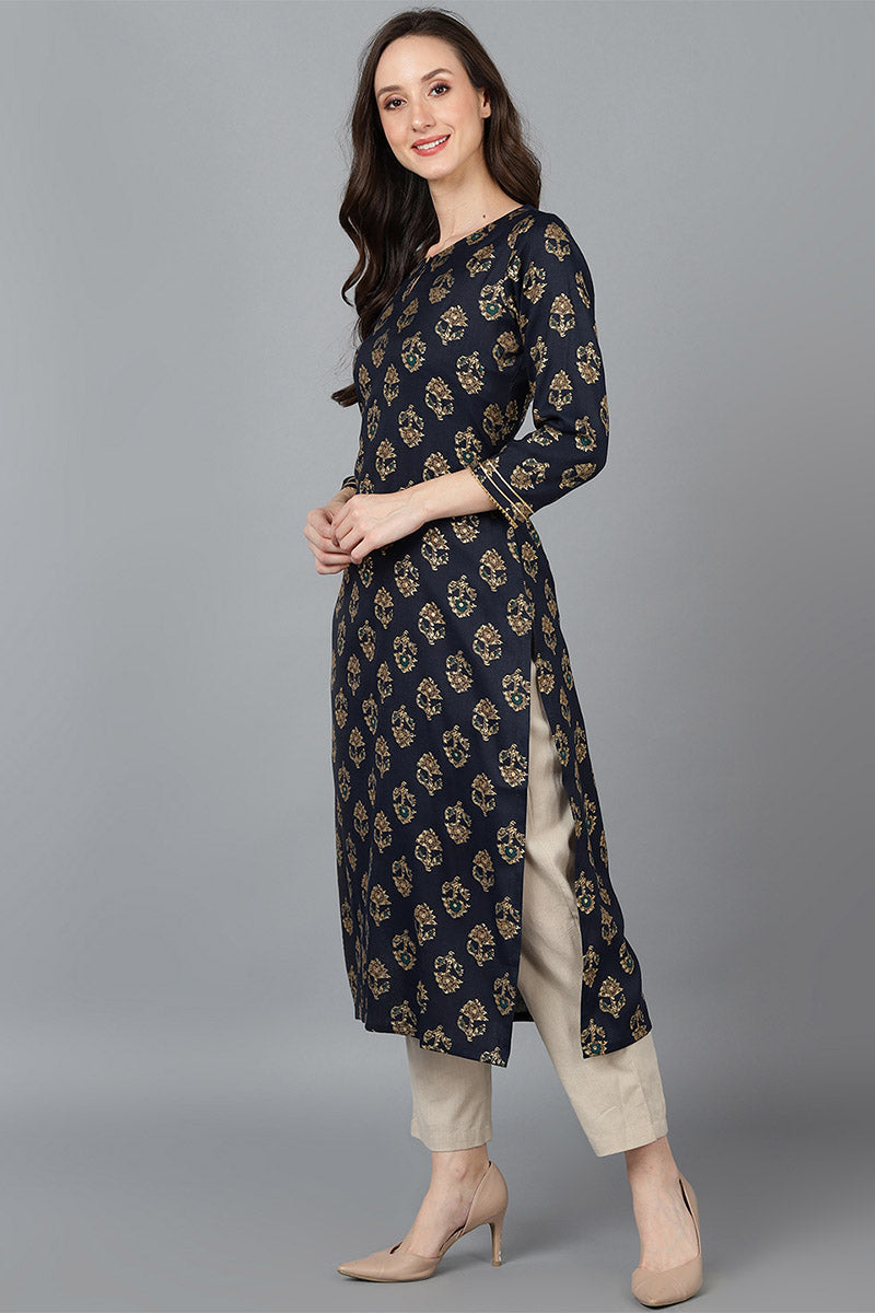 Black Cotton Blend Straight Kurta VCK8770