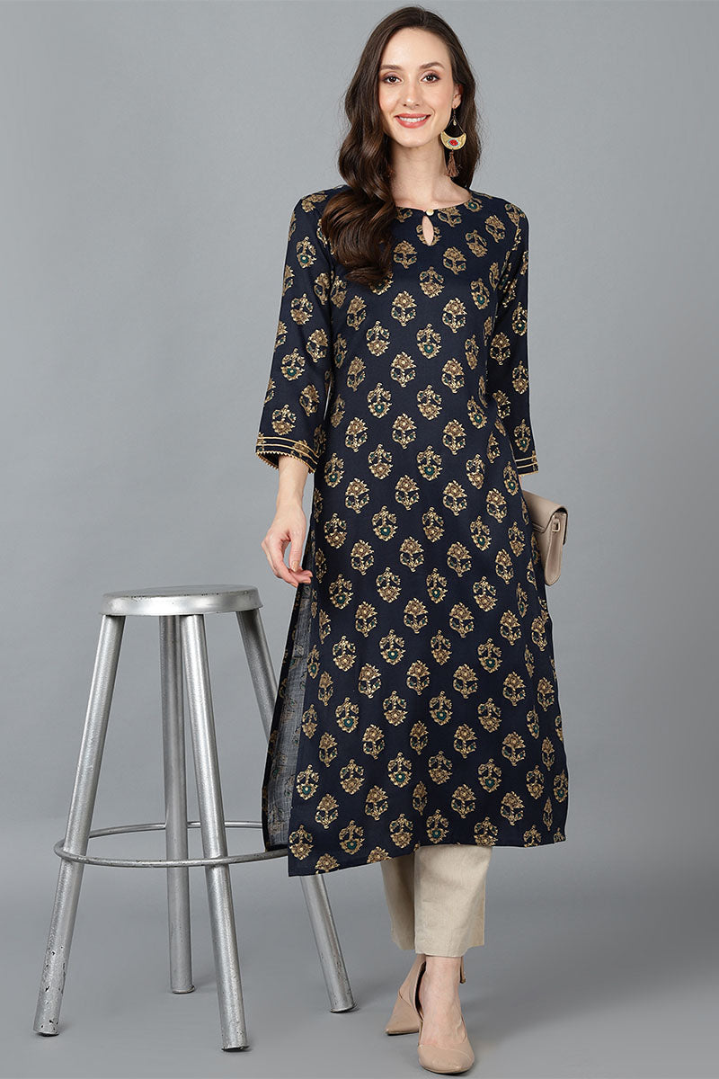 Black Cotton Blend Straight Kurta VCK8770