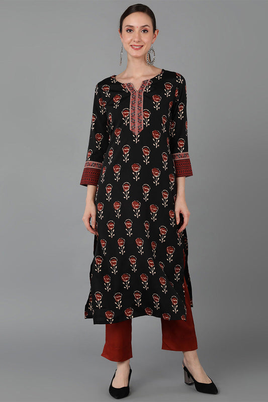 Black Polyester Straight Kurta VCK8882