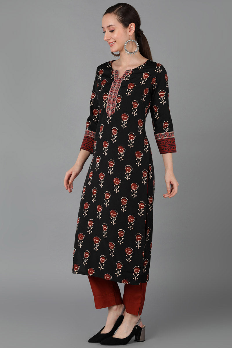 Black Polyester Straight Kurta VCK8882