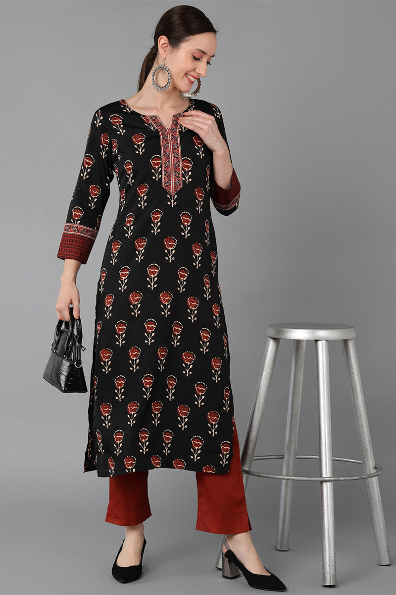 Black Polyester Straight Kurta VCK8882