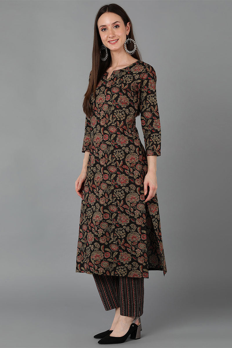 Black Cotton Straight Kurta VCK8884